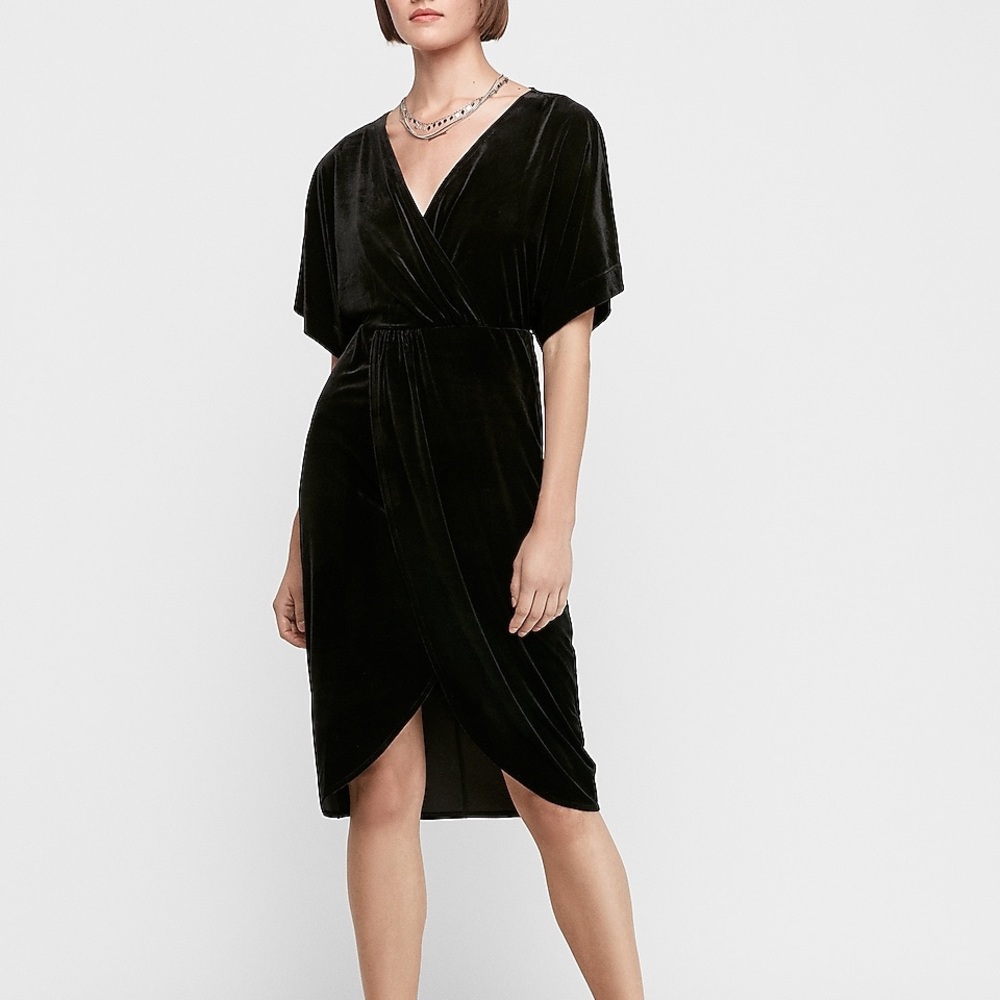 Velvet Wrap Kimono Sleeve Midi Dress